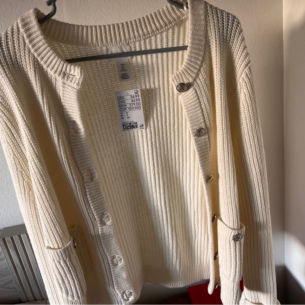 Ivory Button-Up Women Sweater